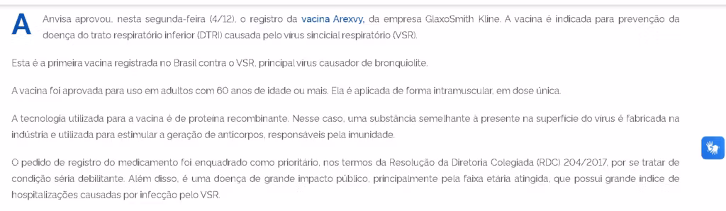 ANVISA A vacina para o VSR - Arexvy - GSK